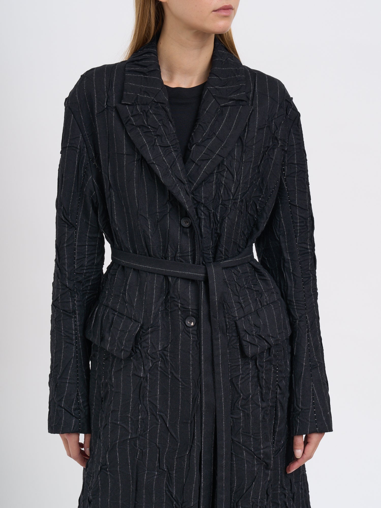 MASNADA Wrinkled Effect Striped Jacket - Size S