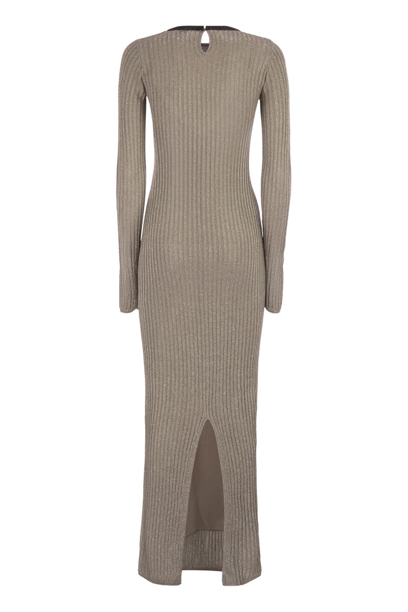 BRUNELLO CUCINELLI Sparkling Ribbed Knit Dress with Precious Collar