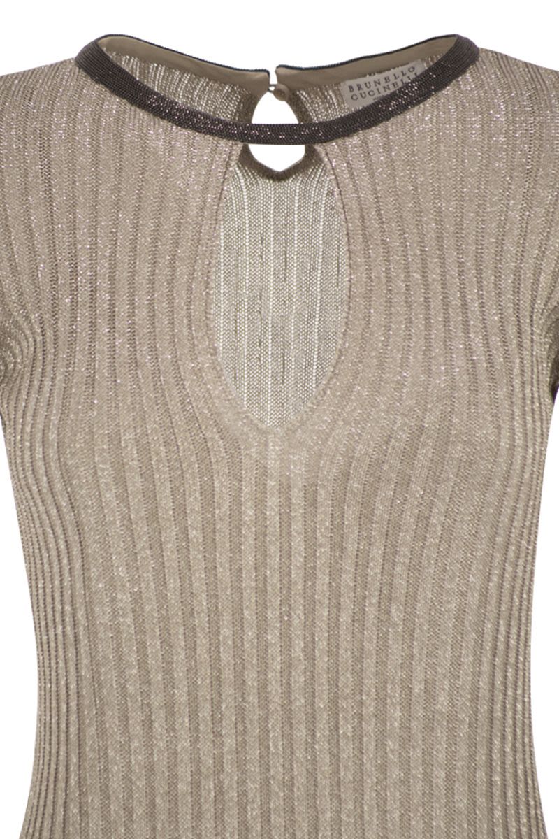 BRUNELLO CUCINELLI Sparkling Ribbed Knit Dress with Precious Collar