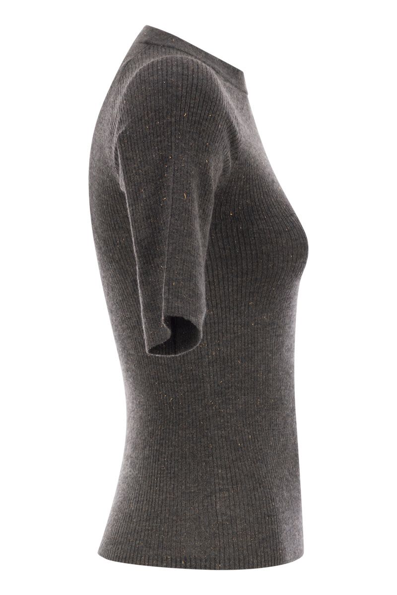 BRUNELLO CUCINELLI Sparkling Ribbed Cashmere Sweater - Half Sleeve