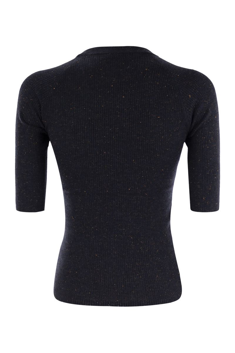 BRUNELLO CUCINELLI Sparkling Ribbed Cashmere Sweater - Half Sleeve