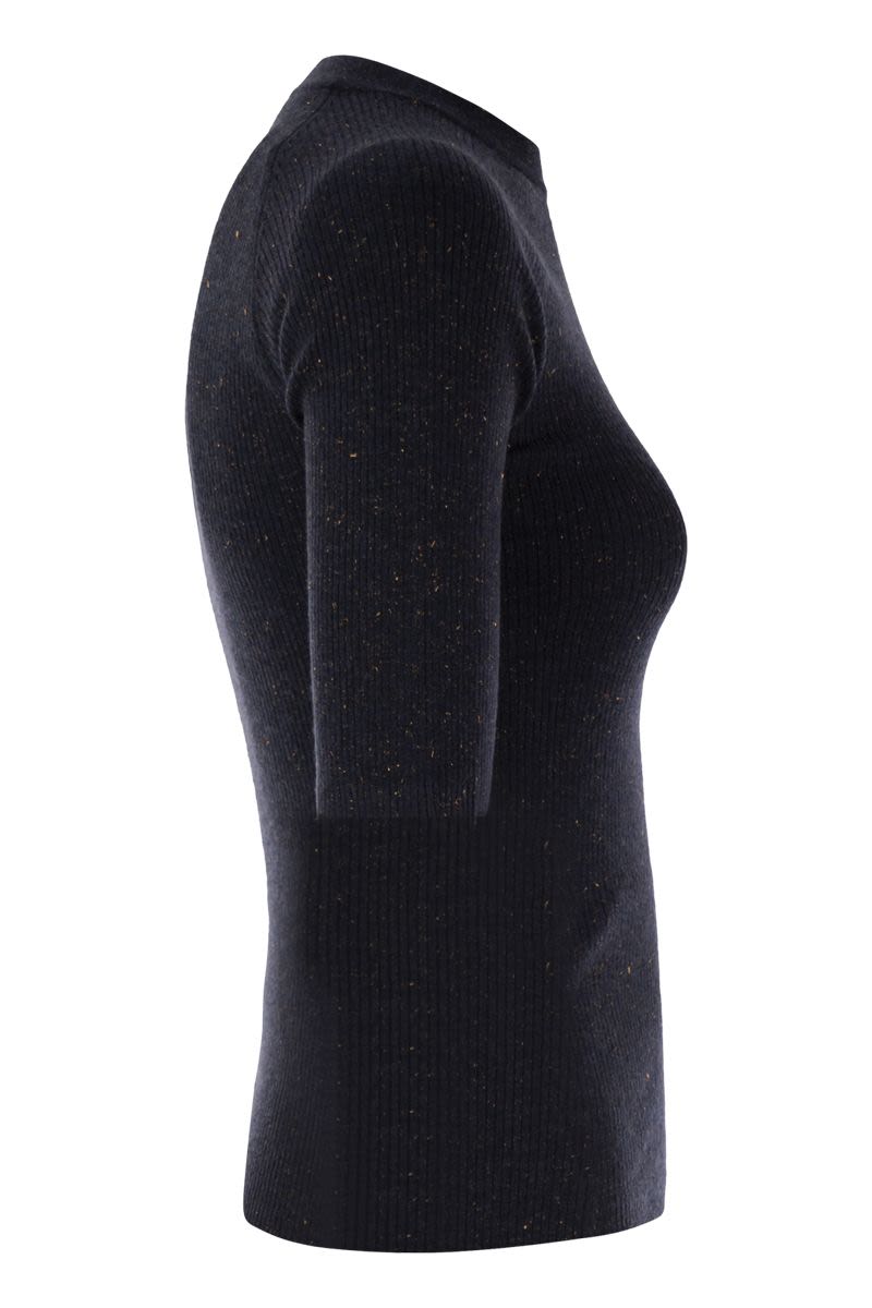 BRUNELLO CUCINELLI Sparkling Ribbed Cashmere Sweater - Half Sleeve