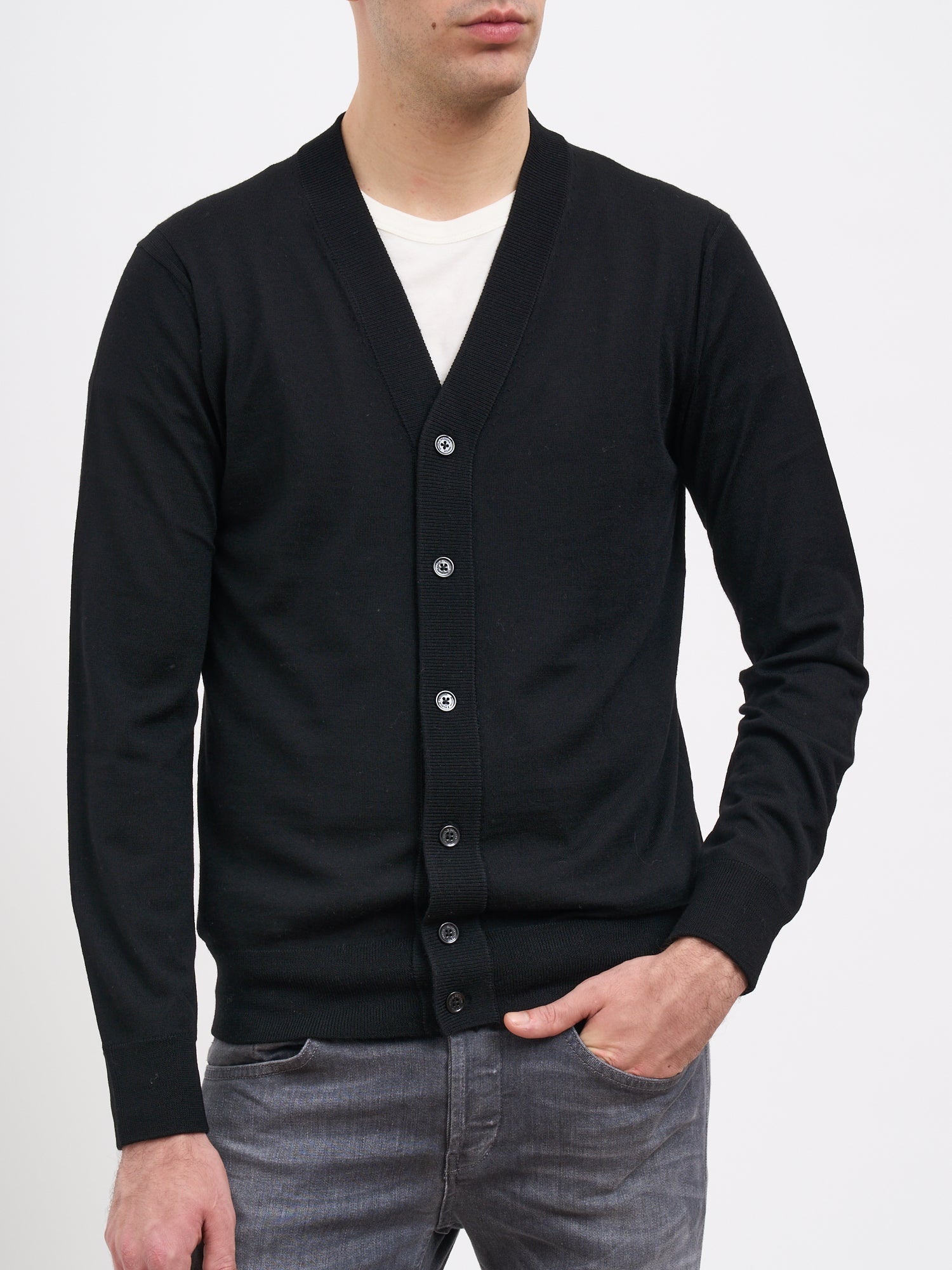 PAOLO PECORA Classic V-Neck Virgin Wool Cardigan - Size Available