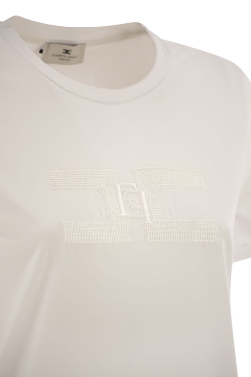 ELISABETTA FRANCHI Slim Fit Cotton T-Shirt with Embroidered Logo