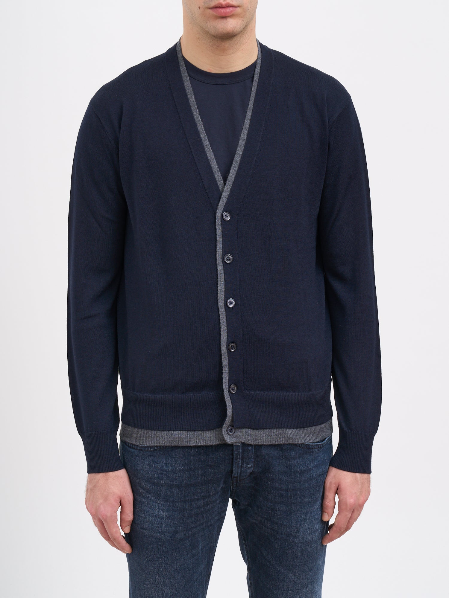 PAOLO PECORA Men's V-Neck Virgin Wool Cardigan - Size M