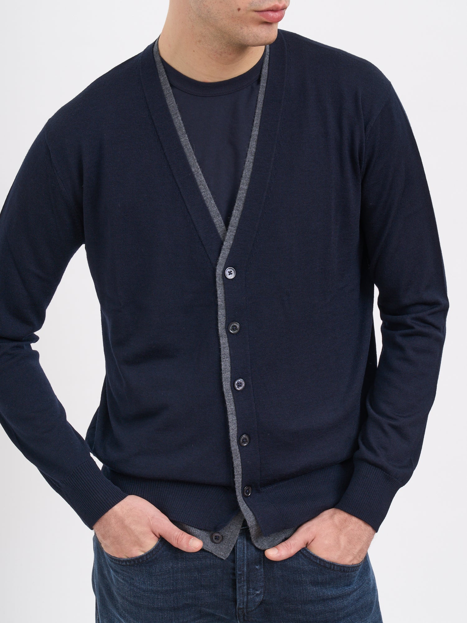 PAOLO PECORA Men's V-Neck Virgin Wool Cardigan - Size M