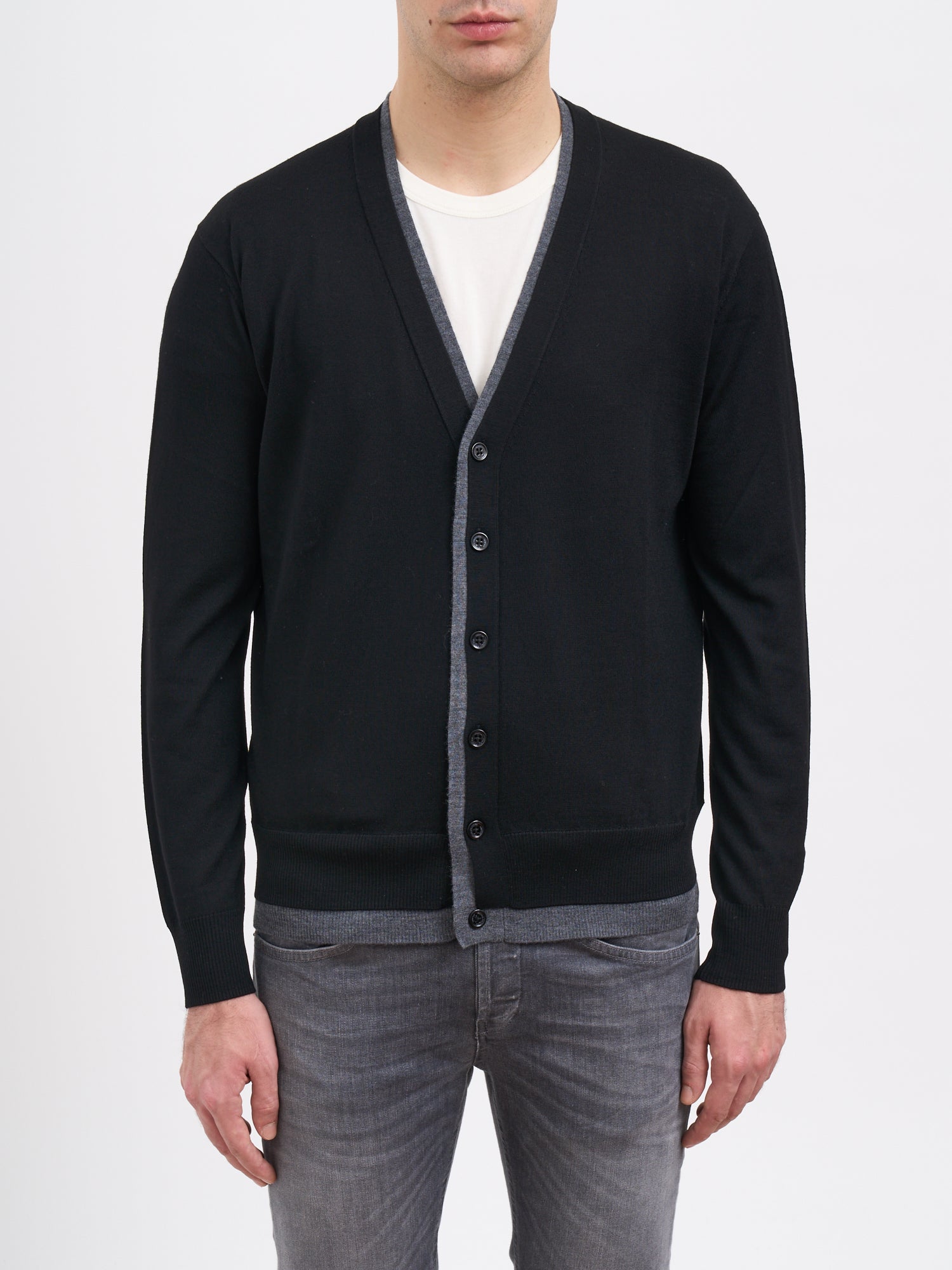 PAOLO PECORA Men's Virgin Wool Cardigan with Button Fastening - Size Available