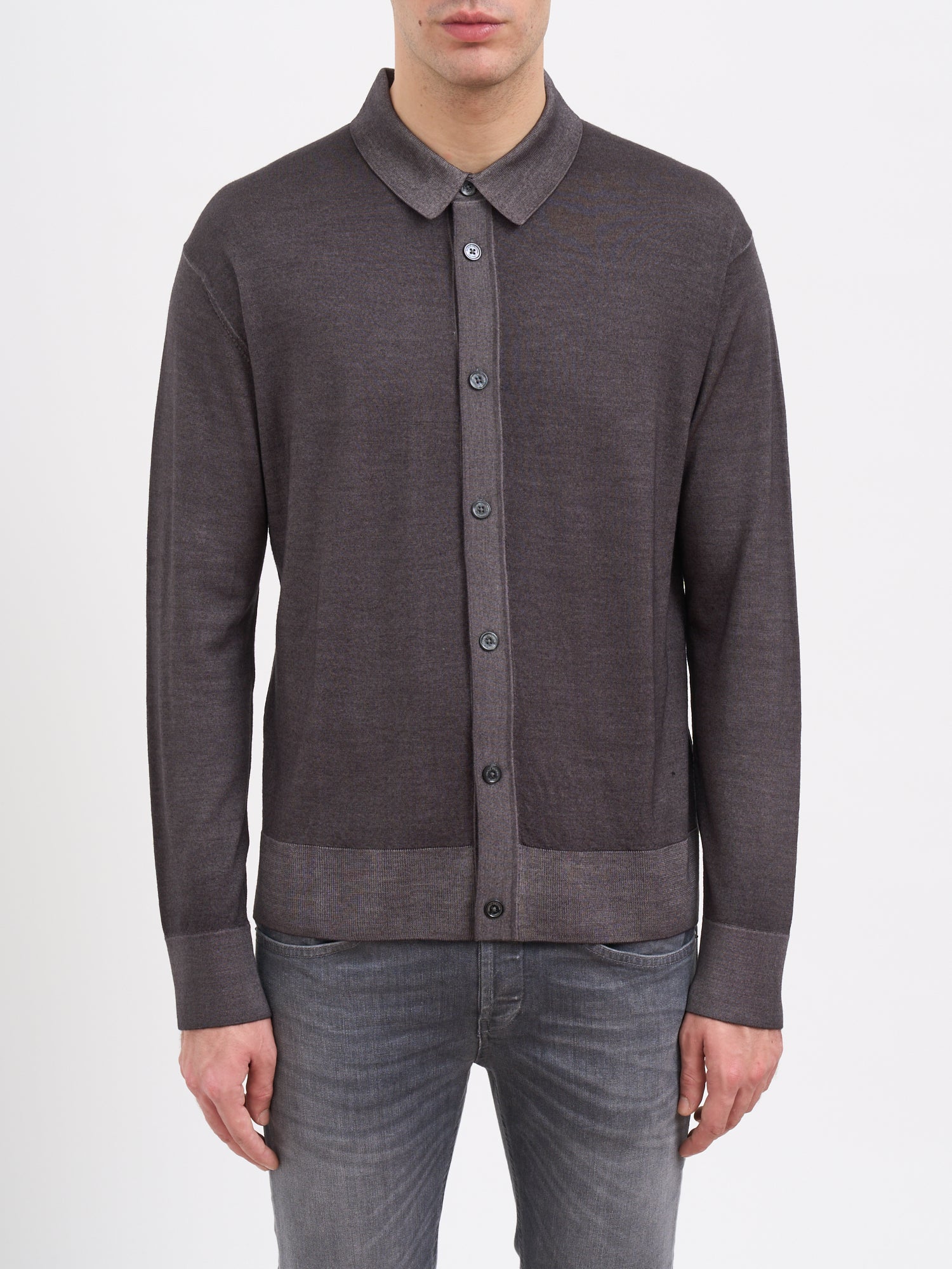 PAOLO PECORA Wool Knit Shirt with Button Closure - Size Medium