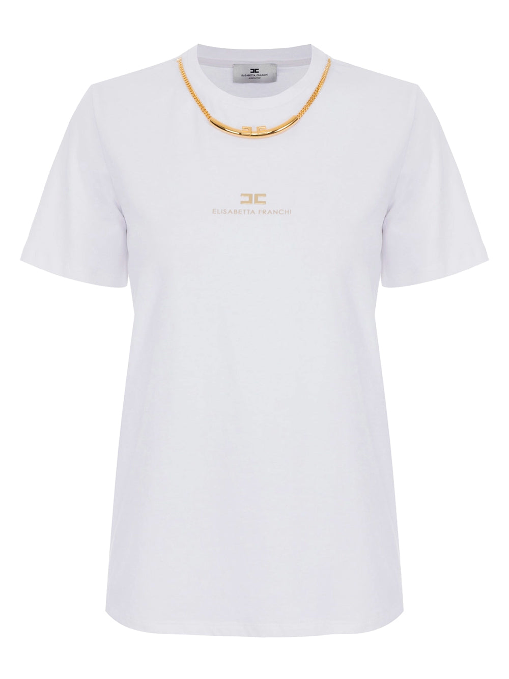 ELISABETTA FRANCHI Cotton T-Shirt with Decorative Necklace