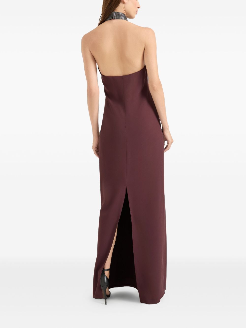BRUNELLO CUCINELLI Silk Blend Maxi Dress with Embellished Neckline