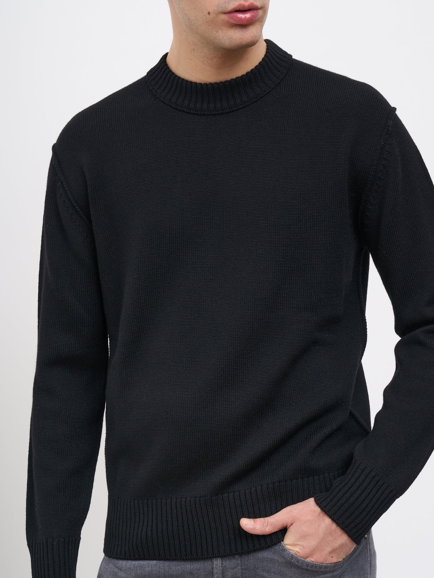PAOLO PECORA Men's Crew Neck Wool Sweater - Medium Size