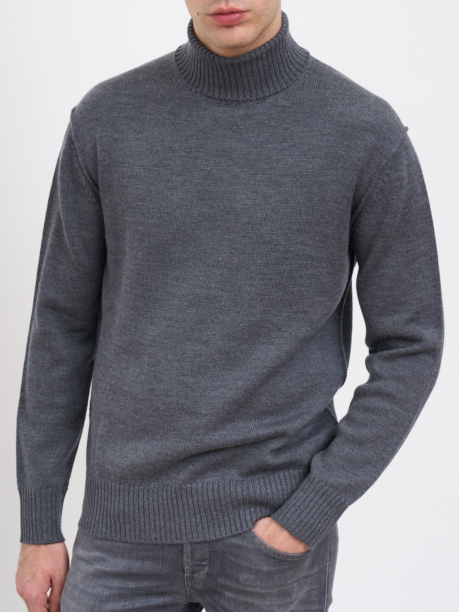 PAOLO PECORA Men's Wool High Neck Sweater - Size Medium