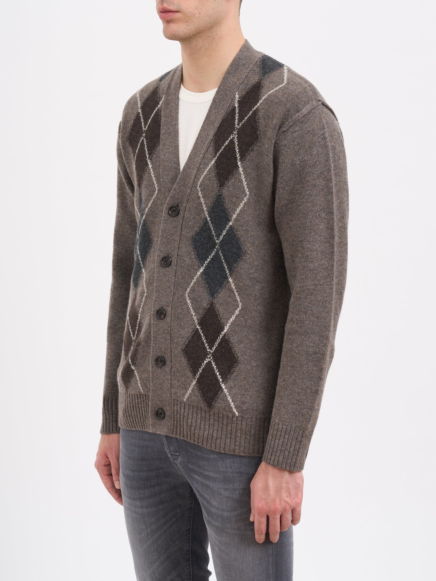 PAOLO PECORA V-Neck Check Wool Cardigan - Medium