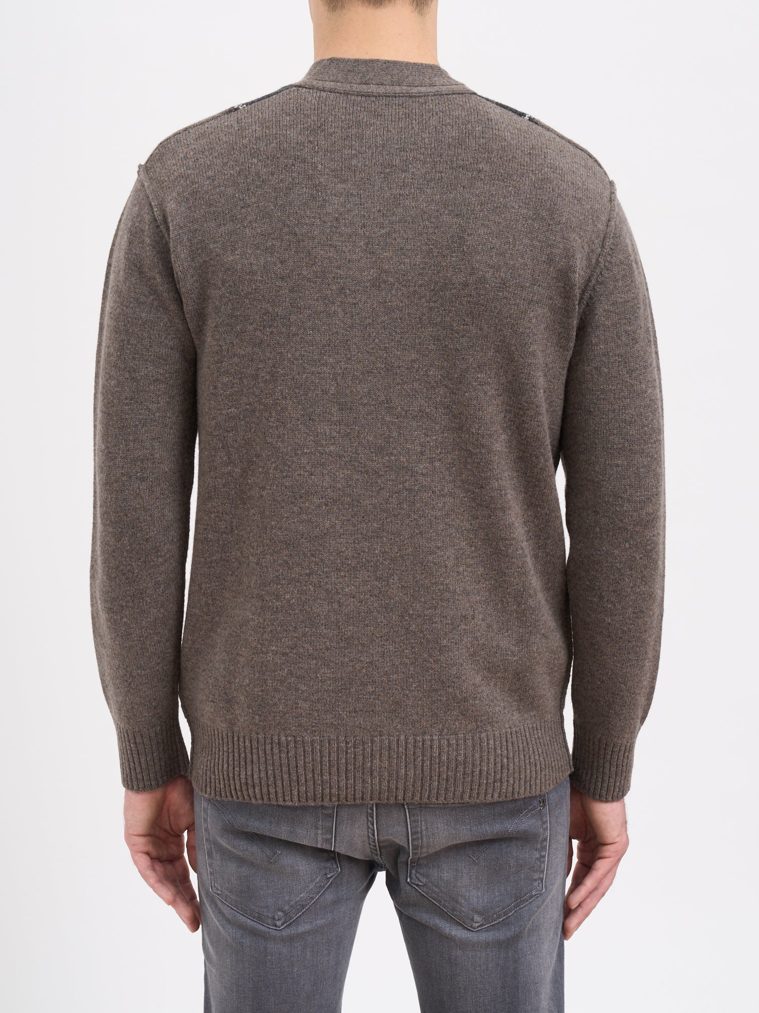 PAOLO PECORA V-Neck Check Wool Cardigan - Medium