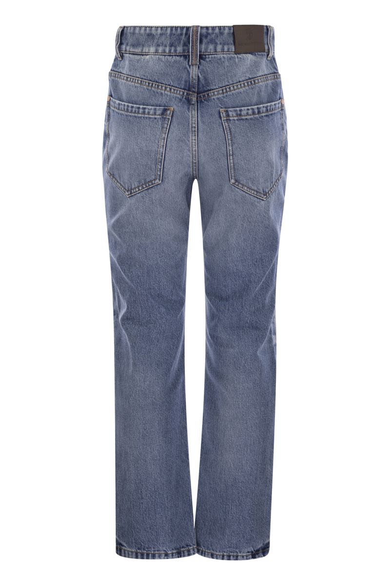 BRUNELLO CUCINELLI Authentic Denim Loose Trousers with Shiny Tab