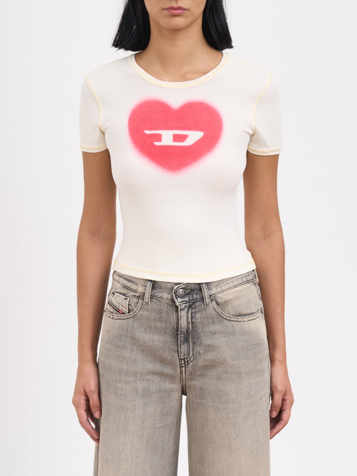 DIESEL Heart Print Crew Neck T-Shirt - Size S