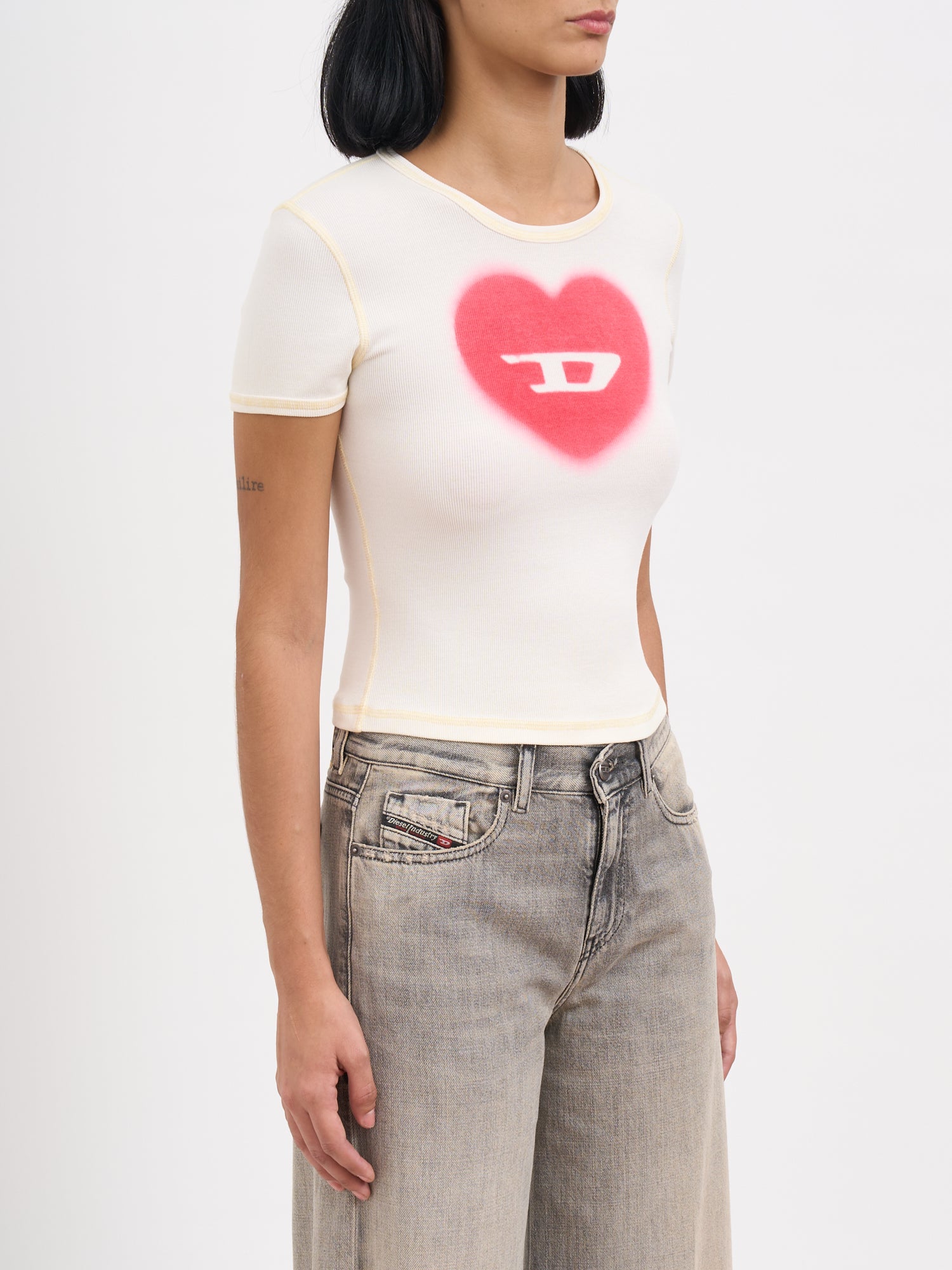 DIESEL Heart Print Crew Neck T-Shirt - Size S