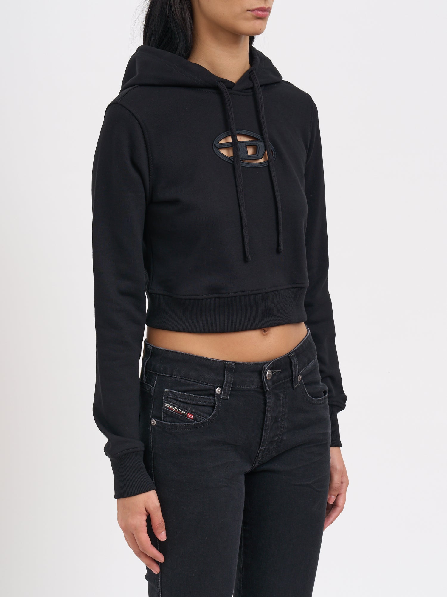 DIESEL Cropped Hoodie with Front Logo - Size S