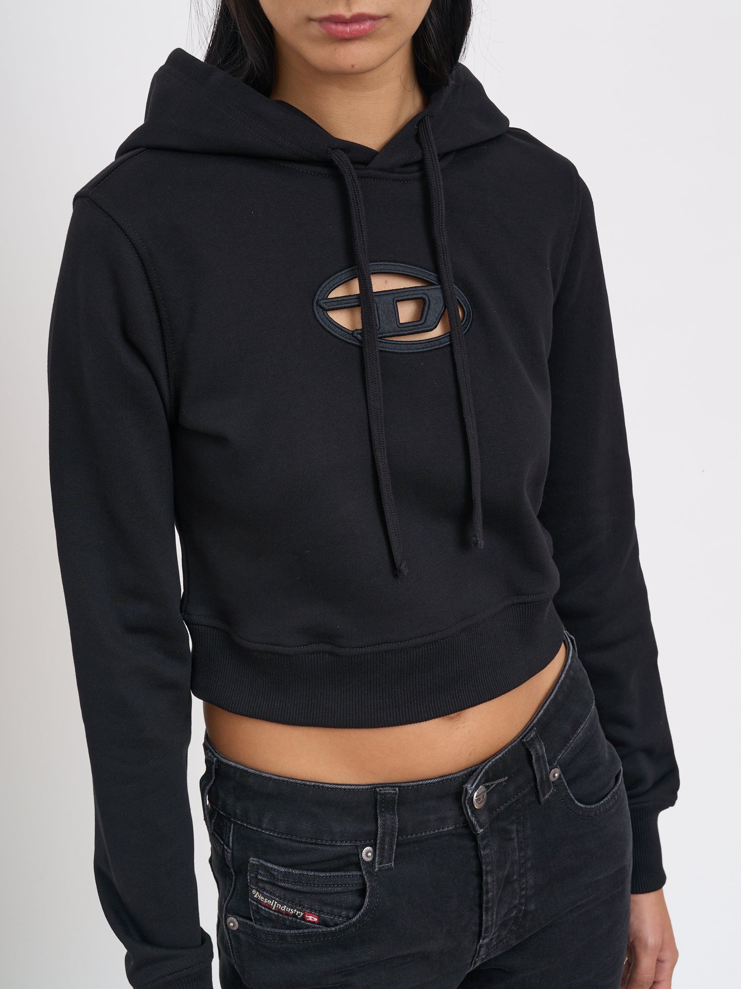 DIESEL Cropped Hoodie with Front Logo - Size S