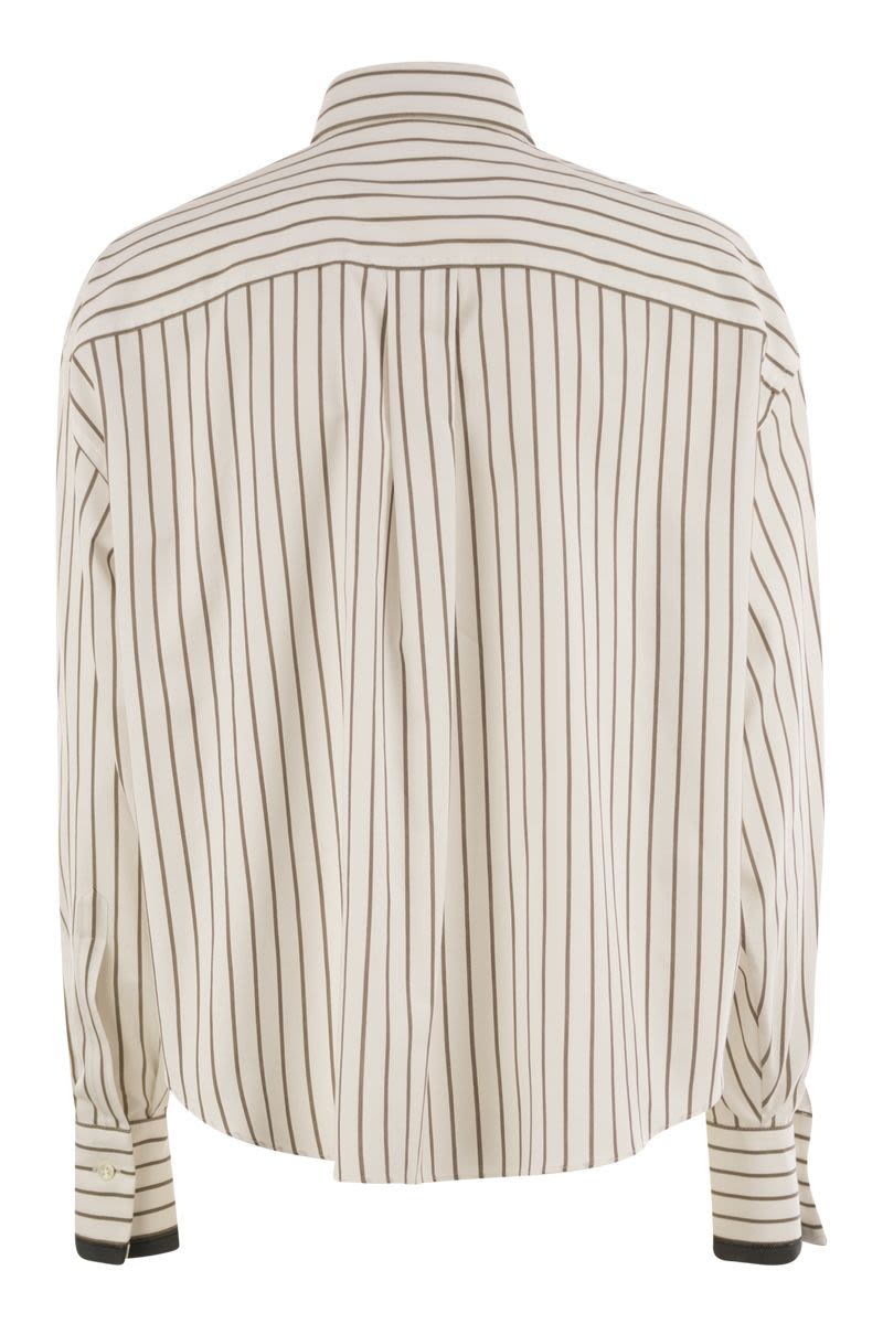 BRUNELLO CUCINELLI Striped Cotton Twill Shirt with Shiny Cuffs
