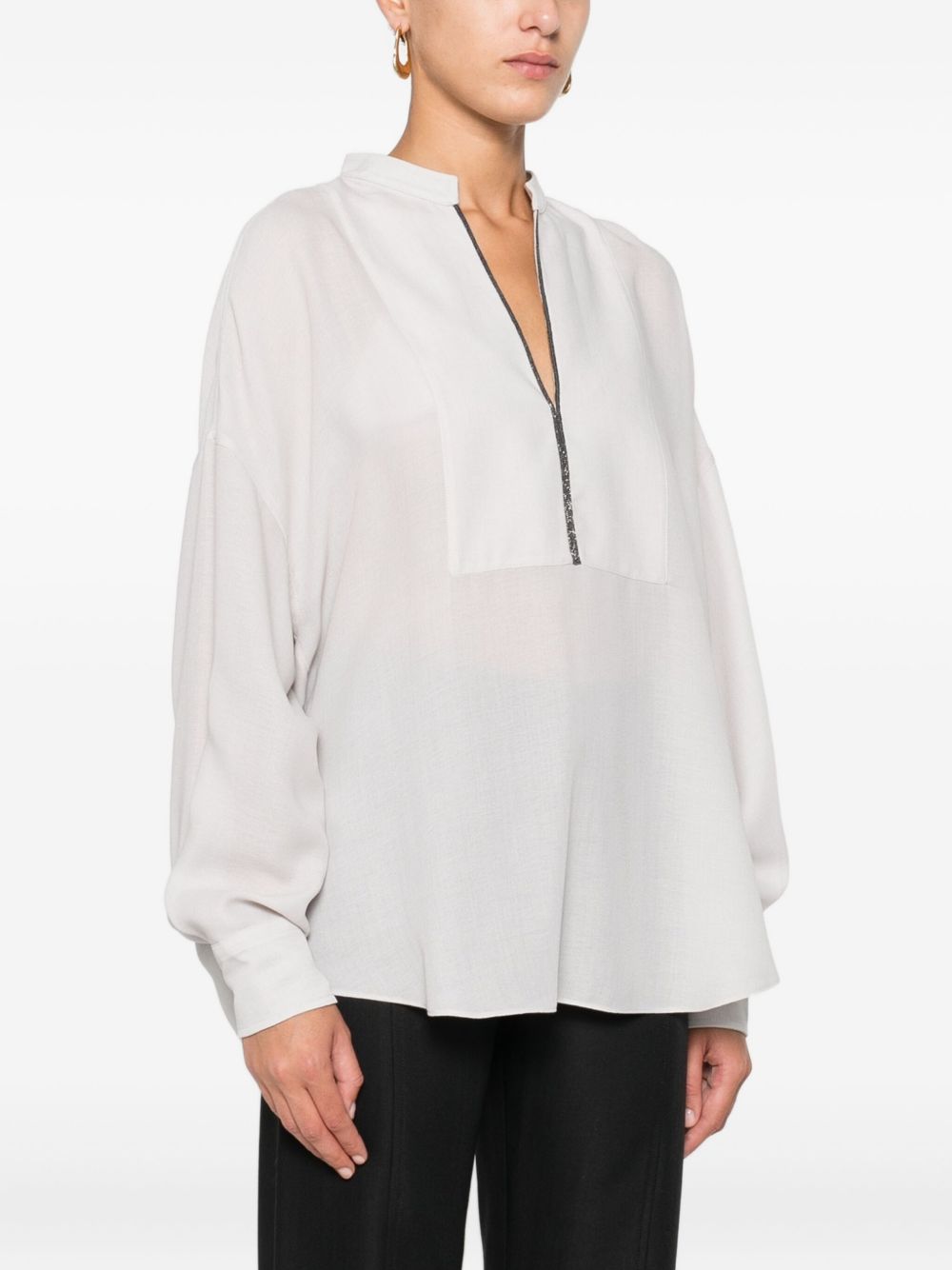 BRUNELLO CUCINELLI Women's Silk V-Neck Blouse with Long Sleeves