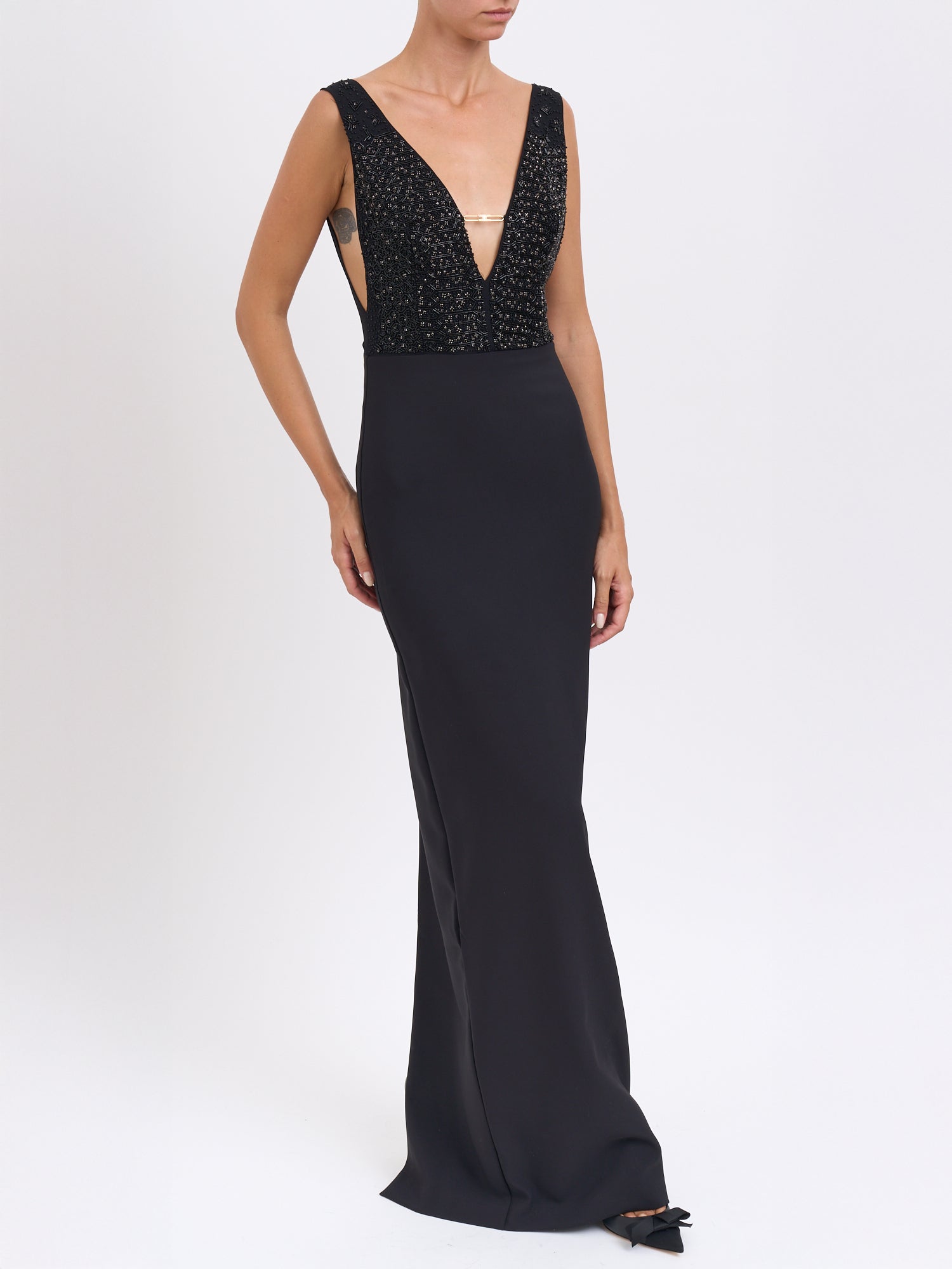 ELISABETTA FRANCHI Elegant Red Carpet Georgette Dress - Size 40