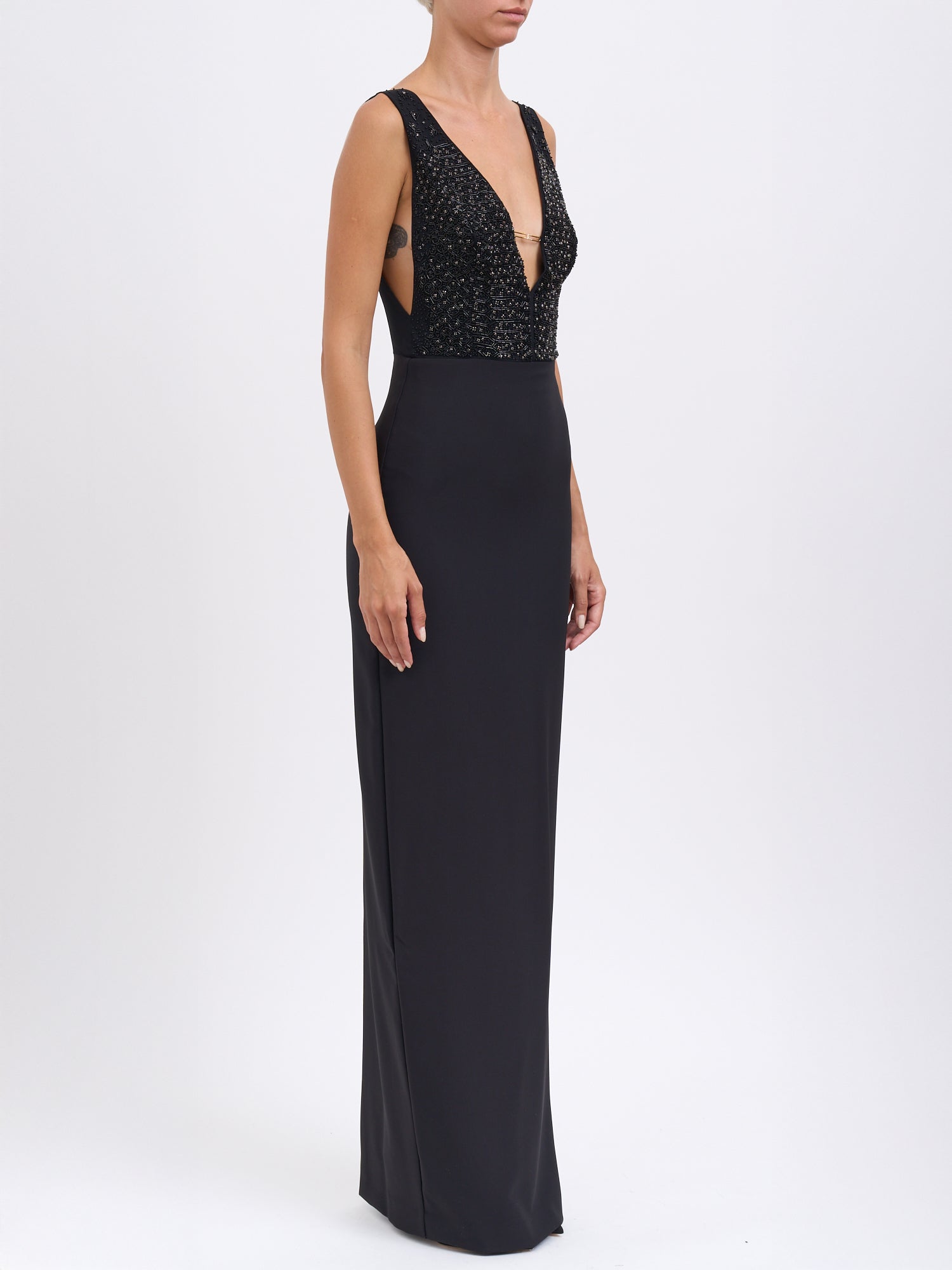 ELISABETTA FRANCHI Elegant Red Carpet Georgette Dress - Size 40