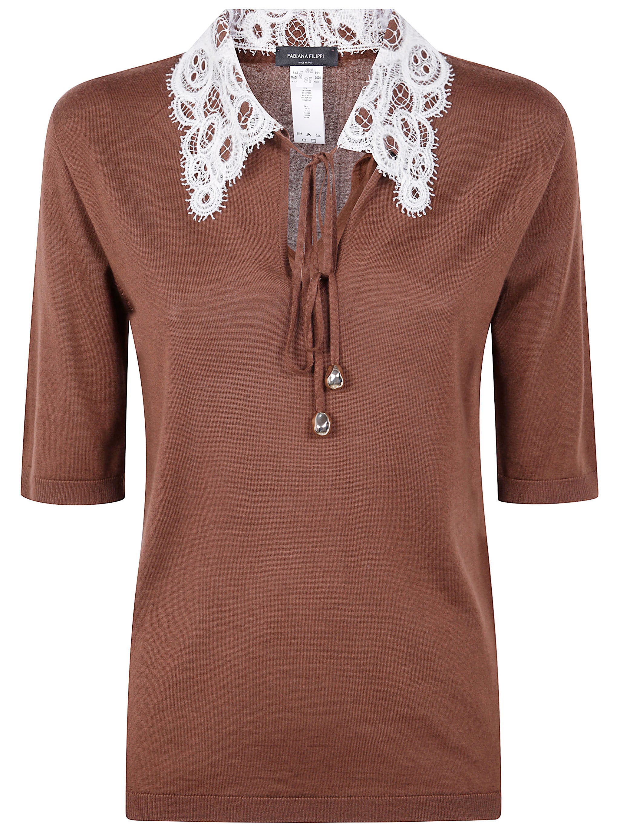 FABIANA FILIPPI Polo with Lace Collar and Pepita Detail
