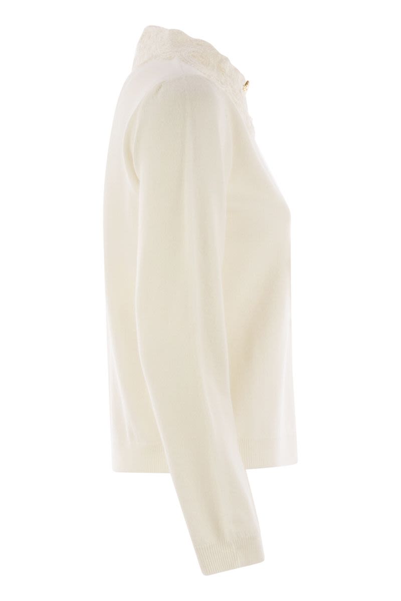 FABIANA FILIPPI Platinum T-Shirt with Macramé Lace