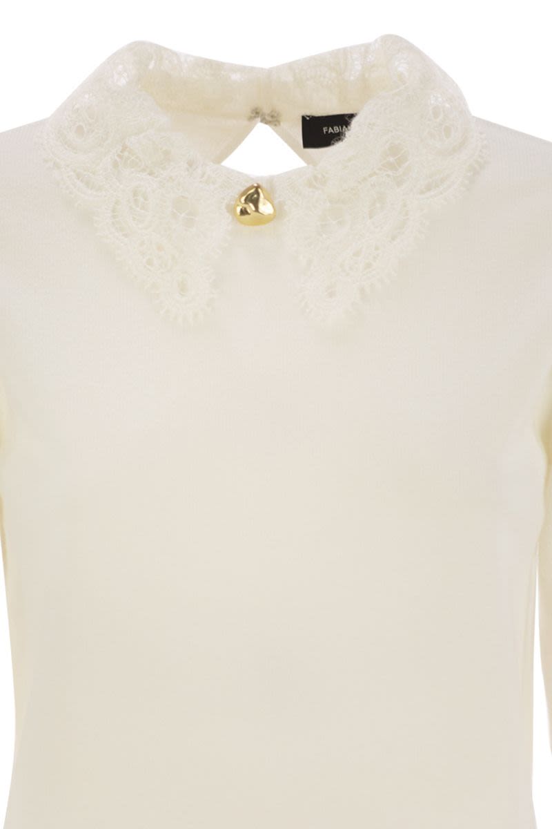 FABIANA FILIPPI Platinum T-Shirt with Macramé Lace