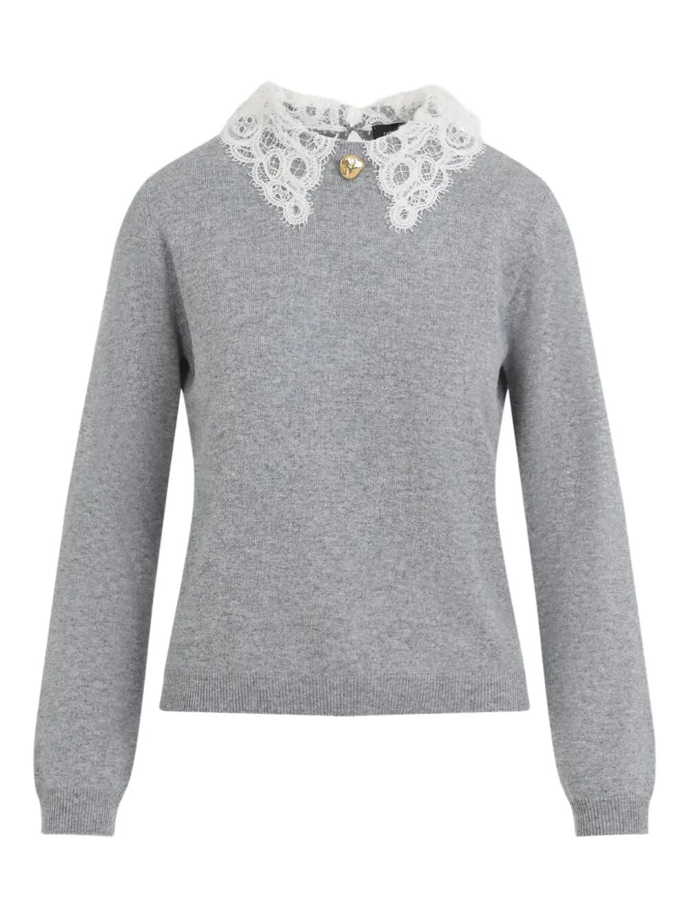 FABIANA FILIPPI Short Sleeve Sweater with Lace Collar and Pepita Detail