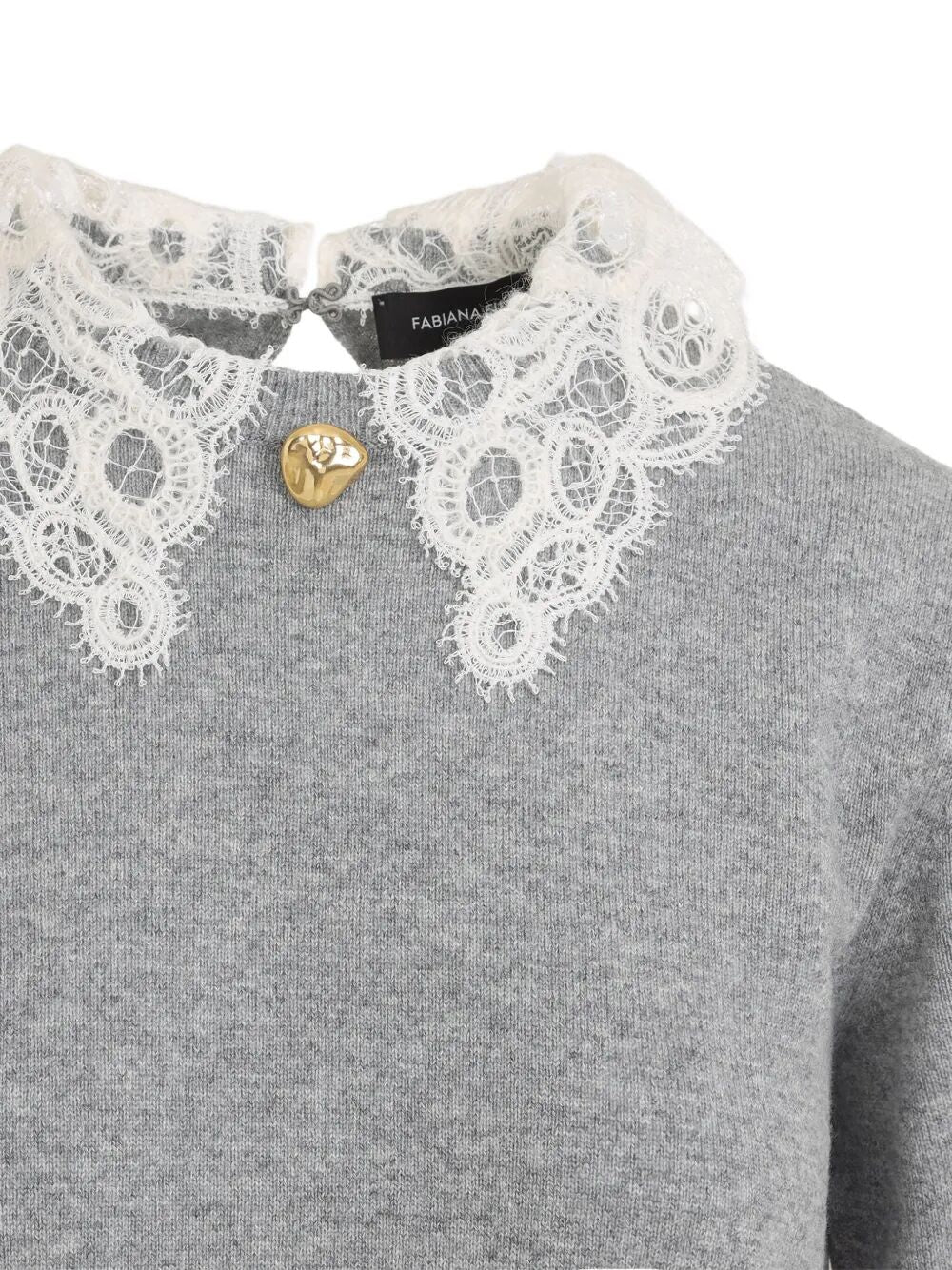 FABIANA FILIPPI Short Sleeve Sweater with Lace Collar and Pepita Detail