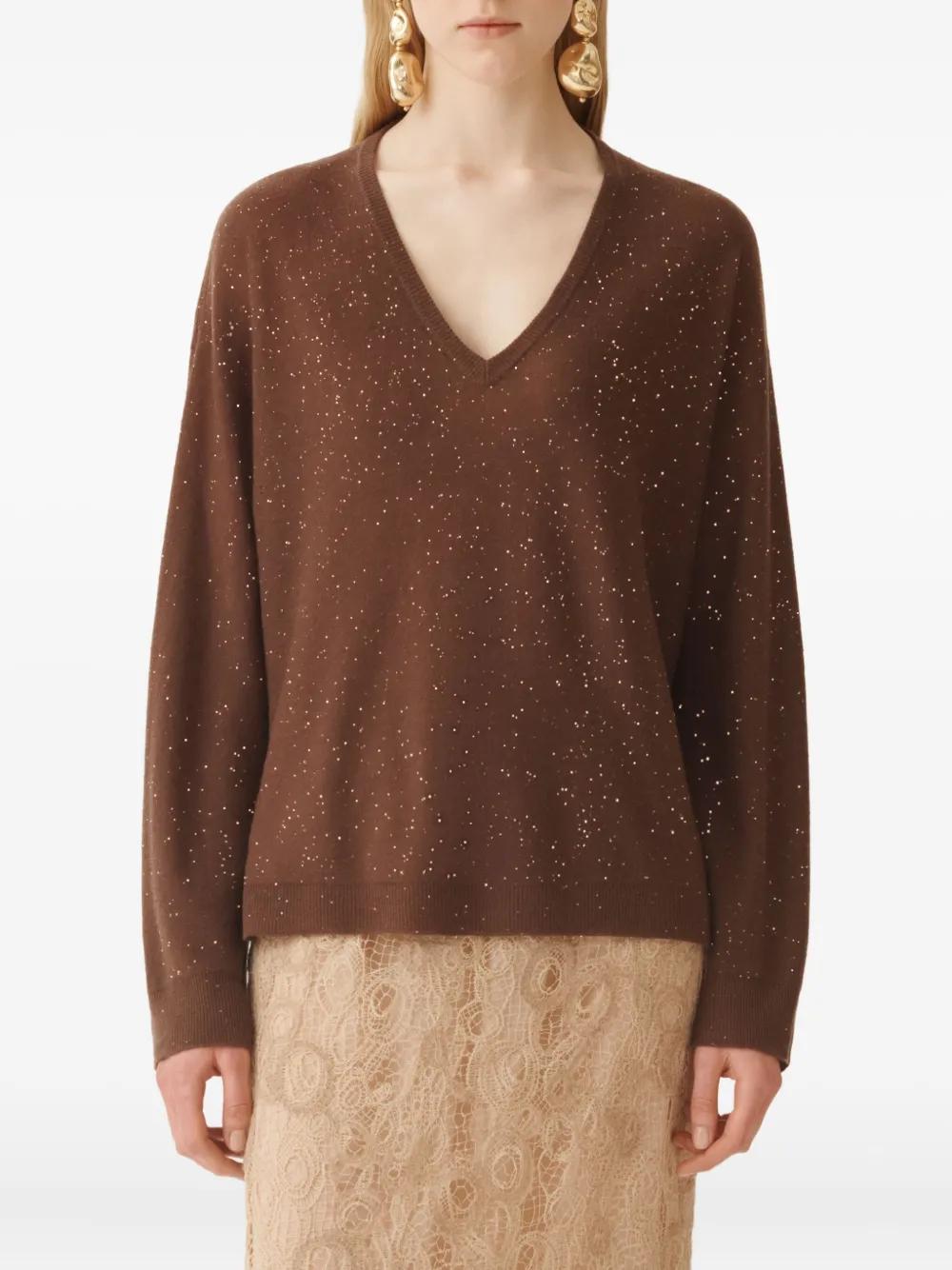 FABIANA FILIPPI Wool V-Neck Sweater with Sequin Embellishments