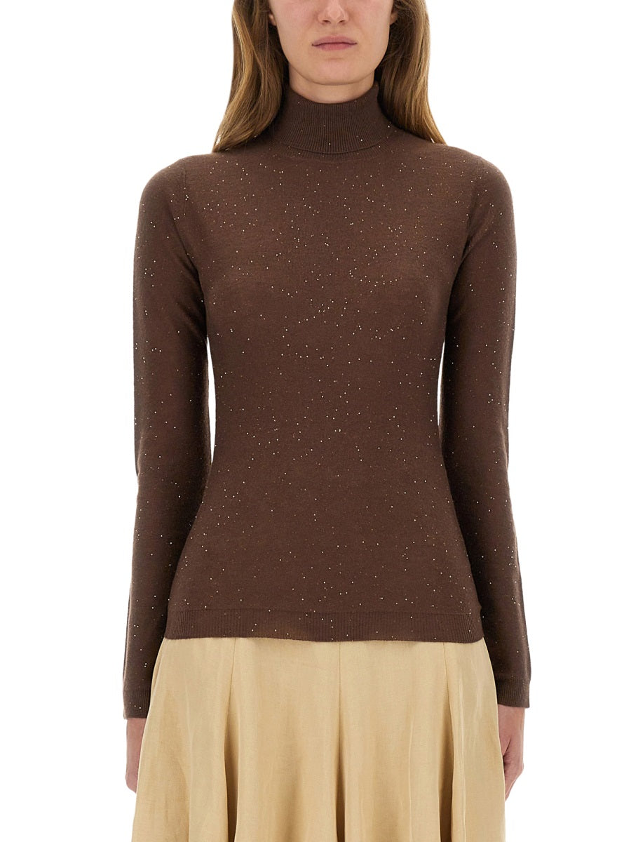 FABIANA FILIPPI Wool Turtleneck Sweater with Sequin Embellishments