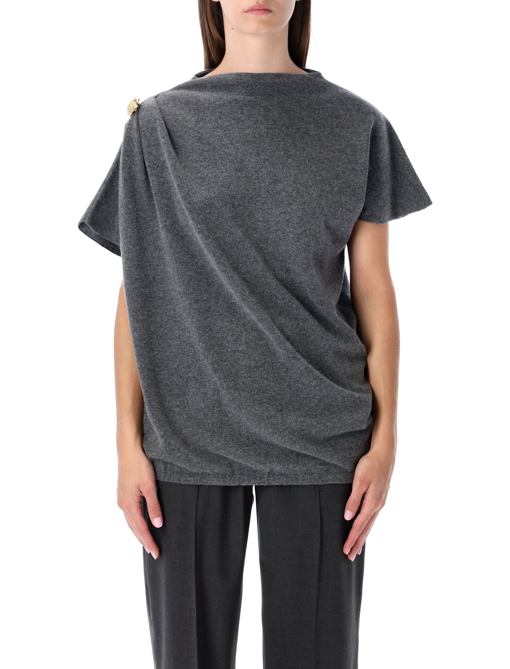 FABIANA FILIPPI Draped Wool Blend Top with Gold Accent Size 40