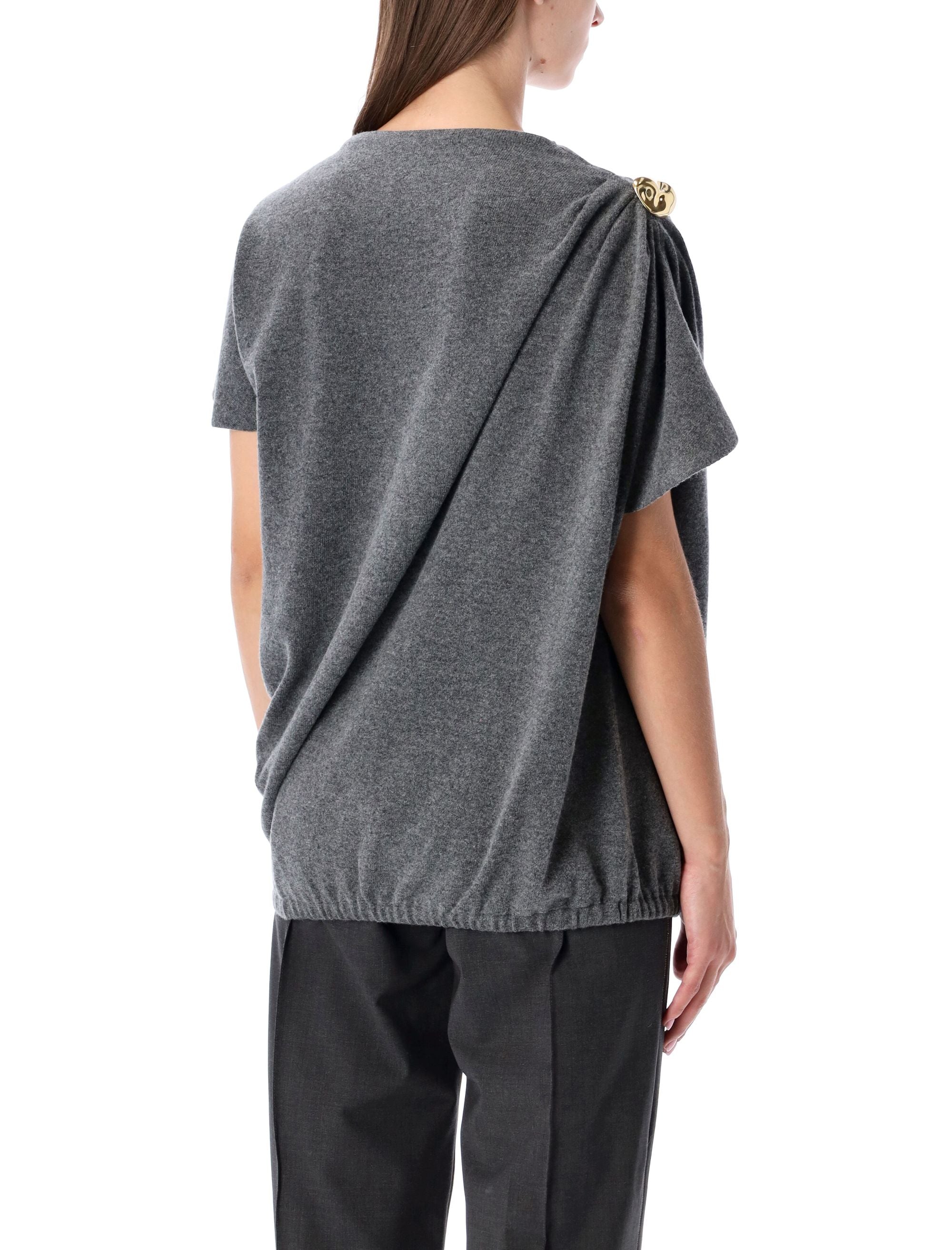 FABIANA FILIPPI Draped Wool Blend Top with Gold Accent Size 40