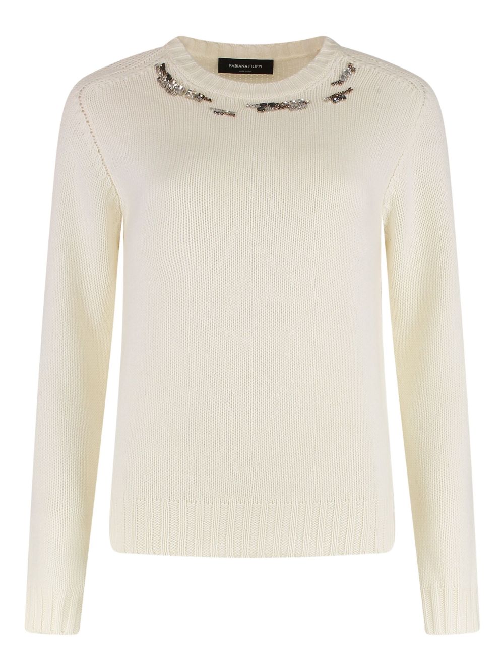 FABIANA FILIPPI Wool Blend Round Neck Sweater with Jewel Accents