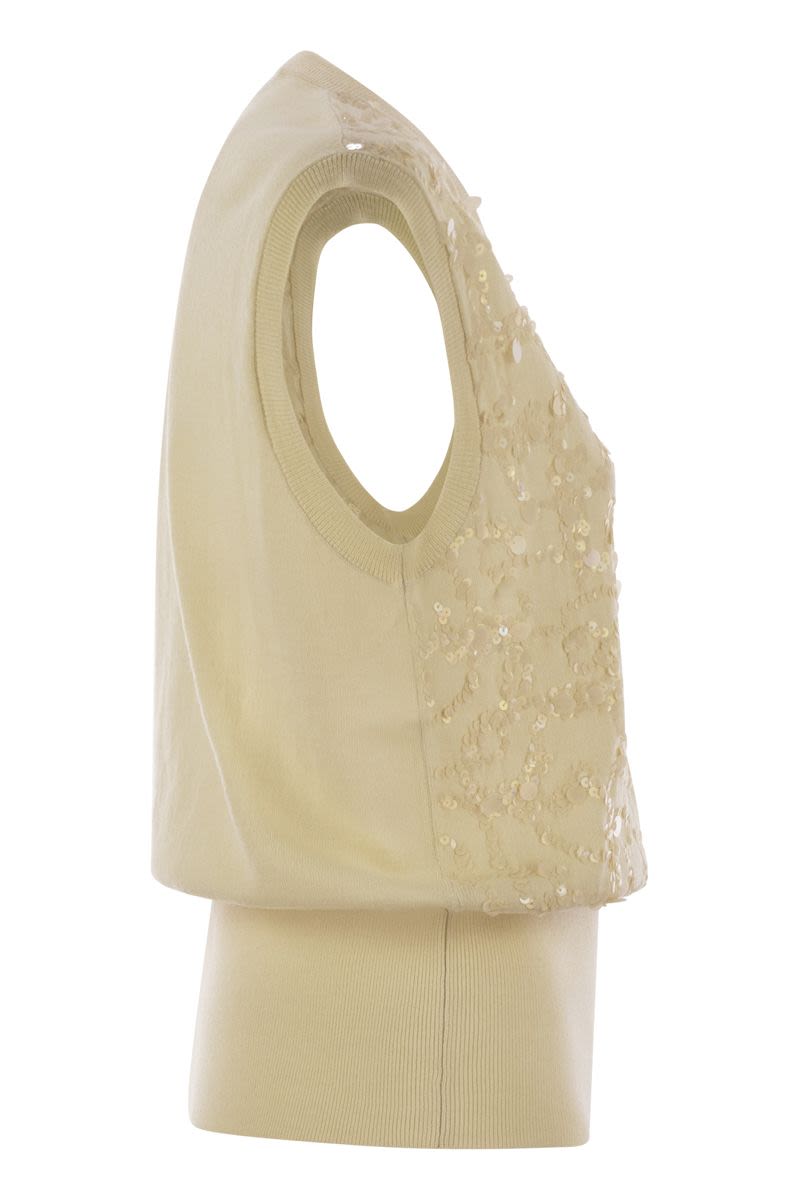 FABIANA FILIPPI Slim Fit Wool and Cotton Sleeveless Waistcoat with Sequins
