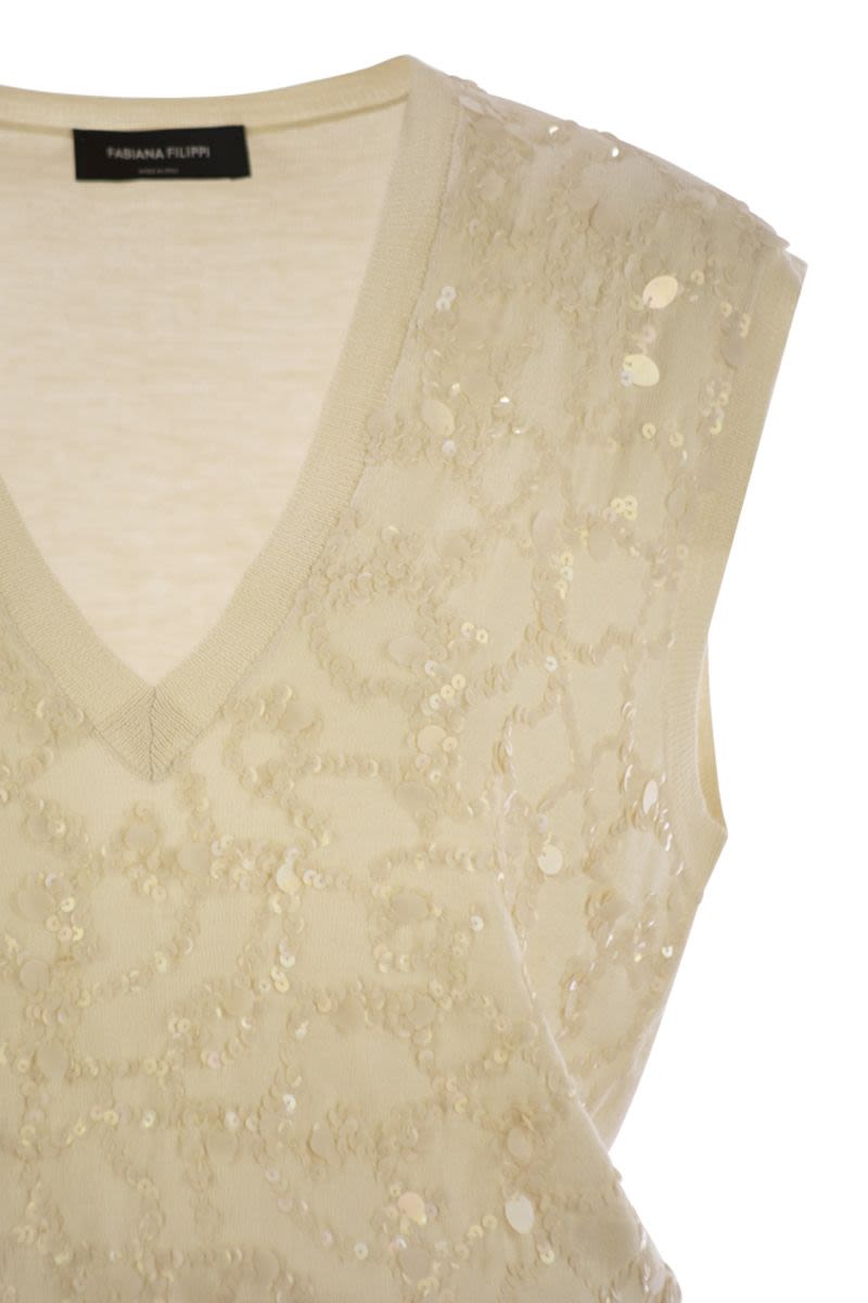 FABIANA FILIPPI Slim Fit Wool and Cotton Sleeveless Waistcoat with Sequins