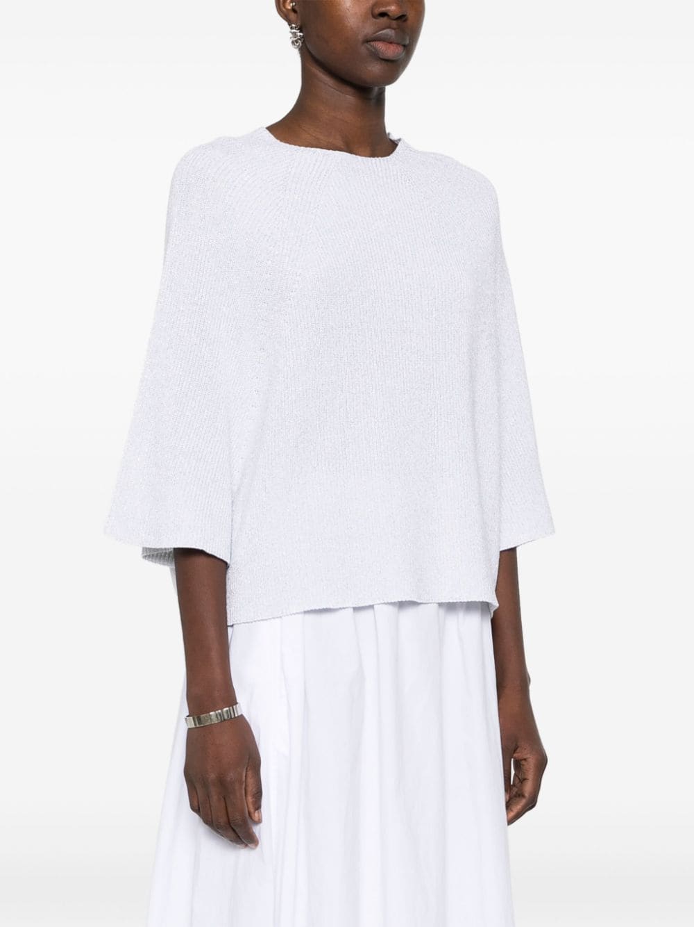 FABIANA FILIPPI Metallic Knit Sweater with Three-Quarter Sleeves