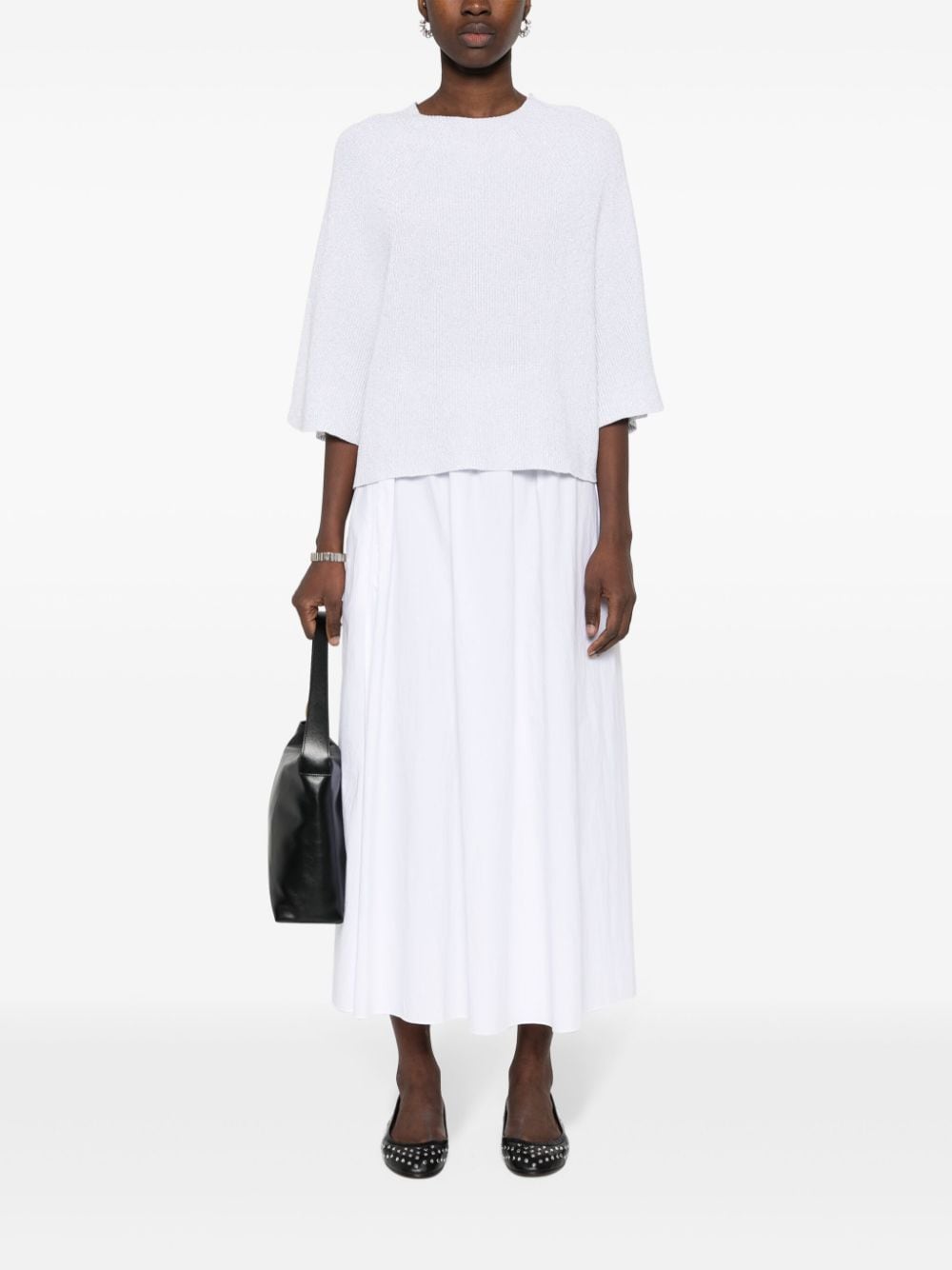 FABIANA FILIPPI Metallic Knit Sweater with Three-Quarter Sleeves