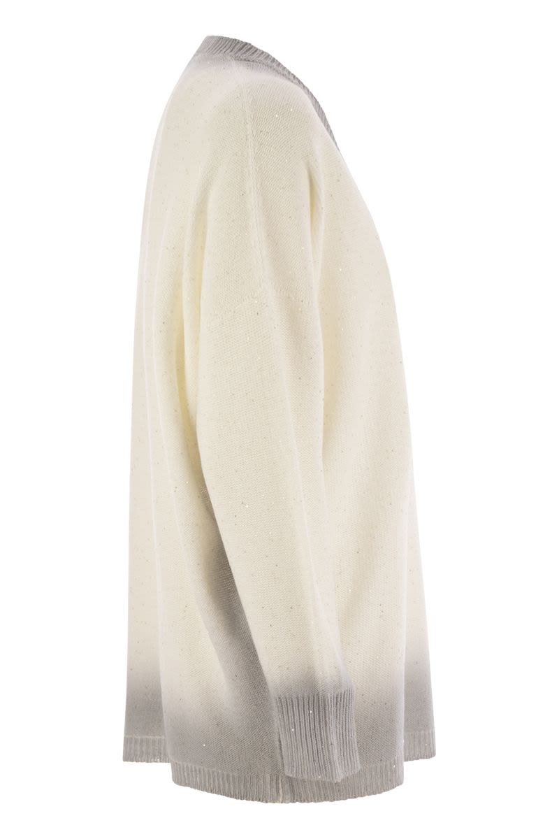 FABIANA FILIPPI V-Neck Cotton-Linen T-Shirt with Sequins