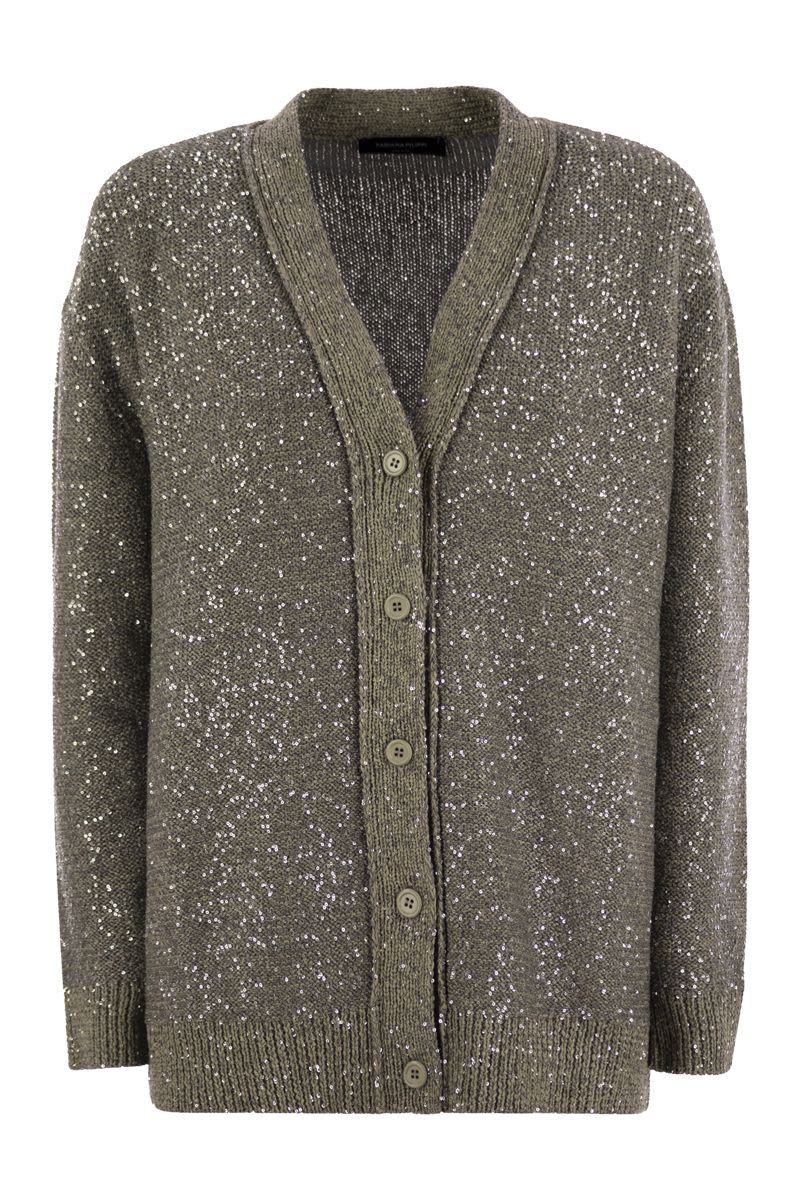 FABIANA FILIPPI V-Neck Cotton Knit Cardigan with Sequins