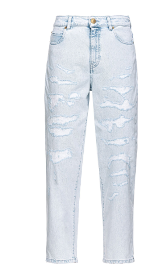 PINKO Ripped Denim Jeans for Women - Mid Rise Straight Leg