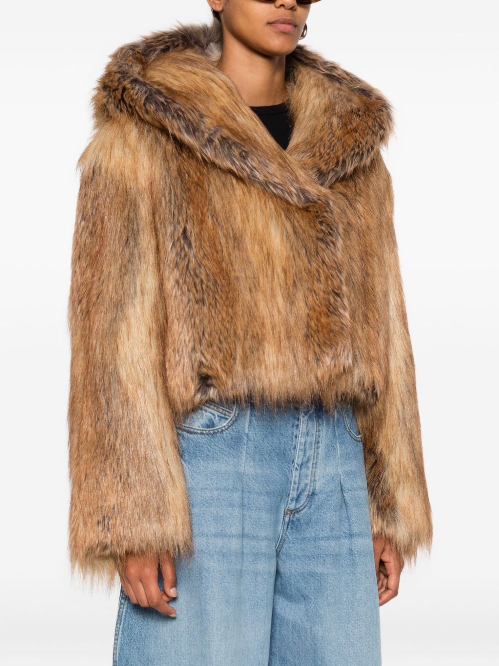 BB COUTURE Mini Ecofur Jacket with Hooded Neckline