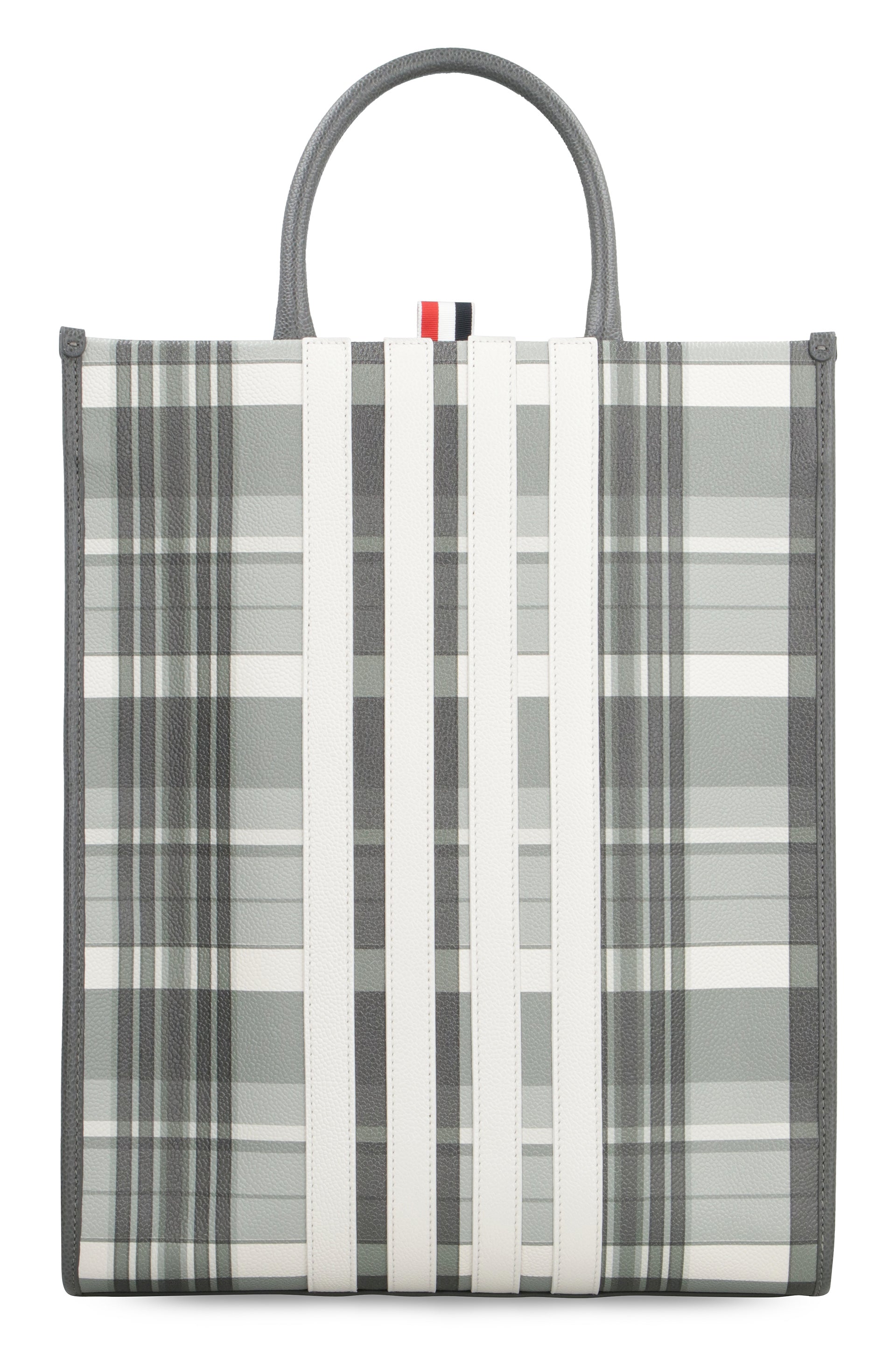 THOM BROWNE Checked Leather Shopping Handbag