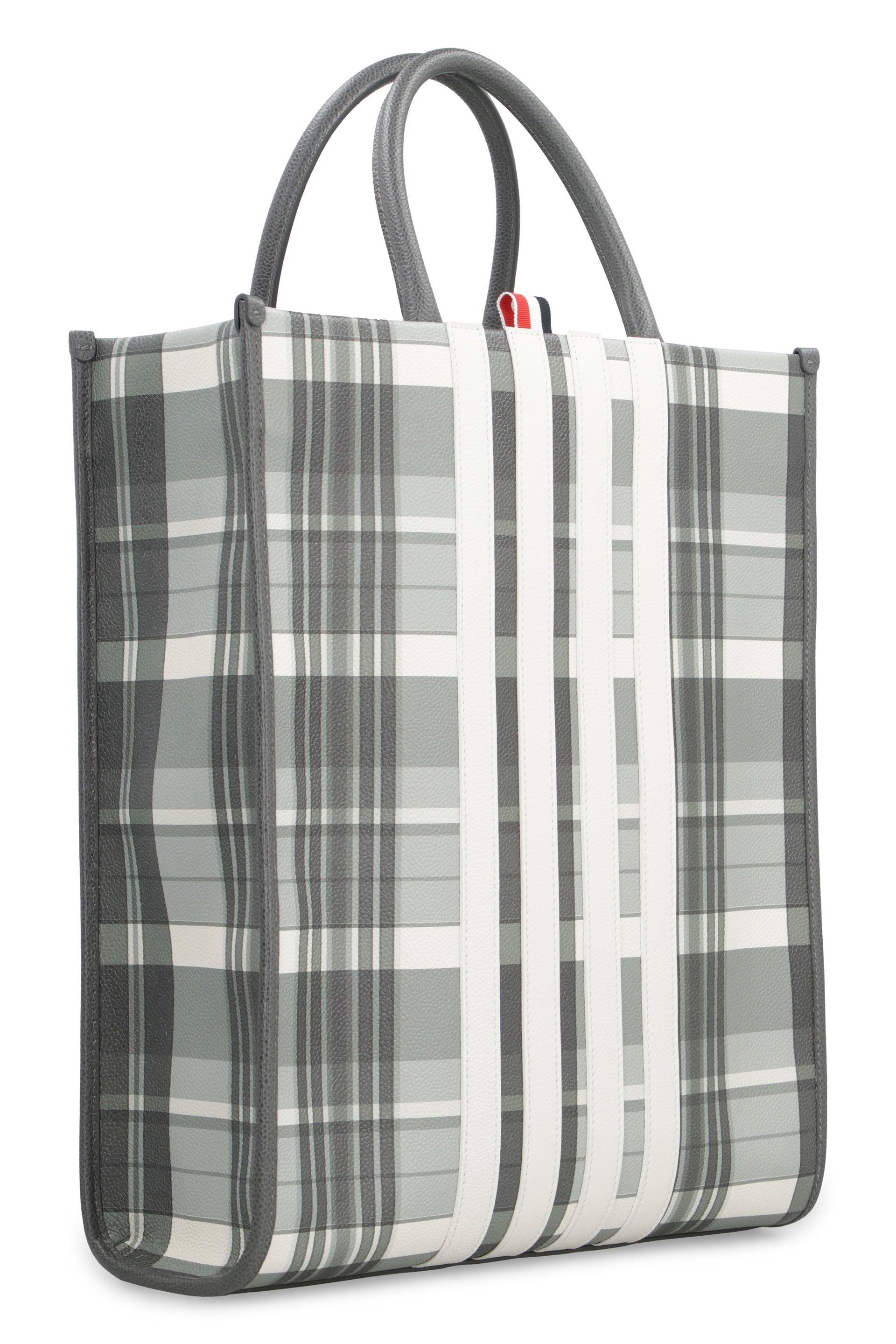 THOM BROWNE Checked Leather Shopping Handbag