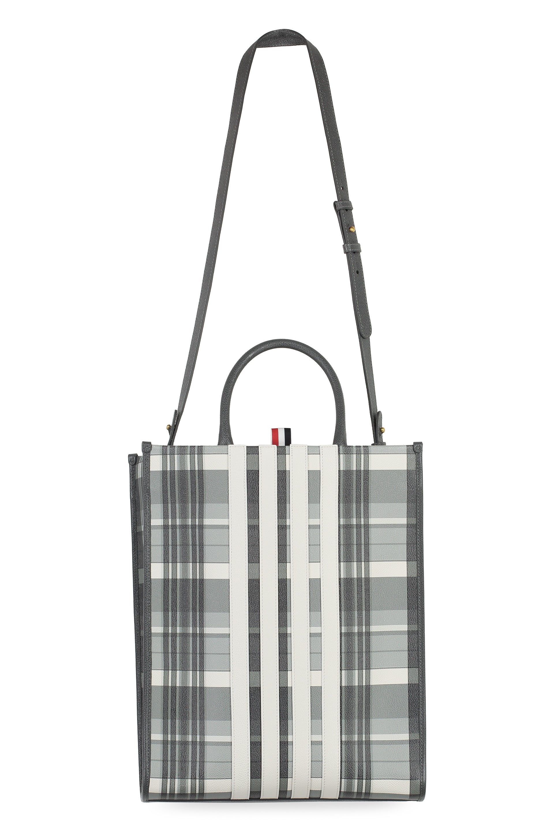 THOM BROWNE Checked Leather Shopping Handbag