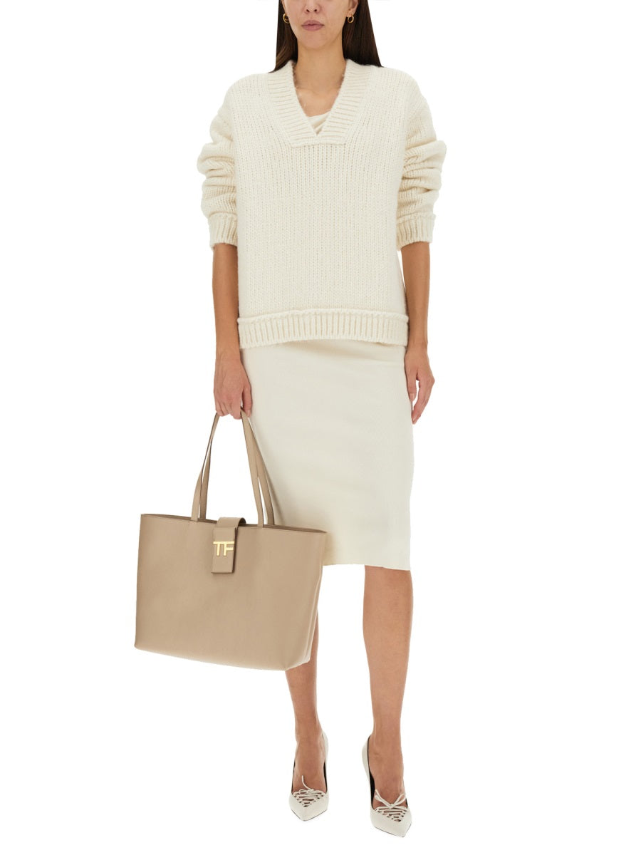 TOM FORD Wool V-Neck Sweater with Ribbed Cuffs for Women