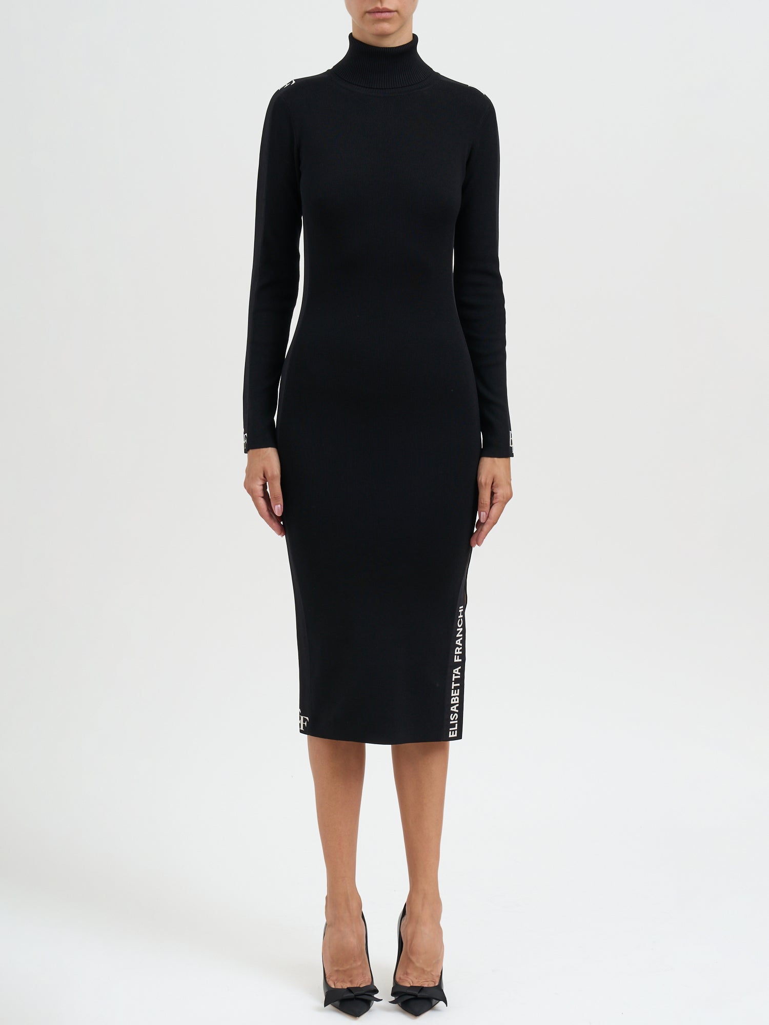 ELISABETTA FRANCHI Shiny Mini Viscose Dress with Contrasting Logo Details - 115 cm